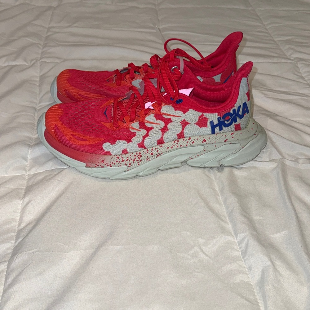 Hoka One One Coral Pink and Blue Running Shoe